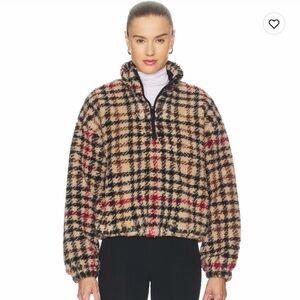 Beach Riot Plaid Teddy Quarter-Zip Jacket - Beige, Black & Red